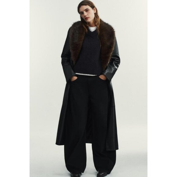 ZARA FAUX LEATHER COAT WITH DETACHABLE COLLAR - Picture 2 of 11